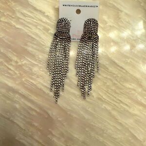 White House Black Market Silver Chandelier Earrings with Rhinestones